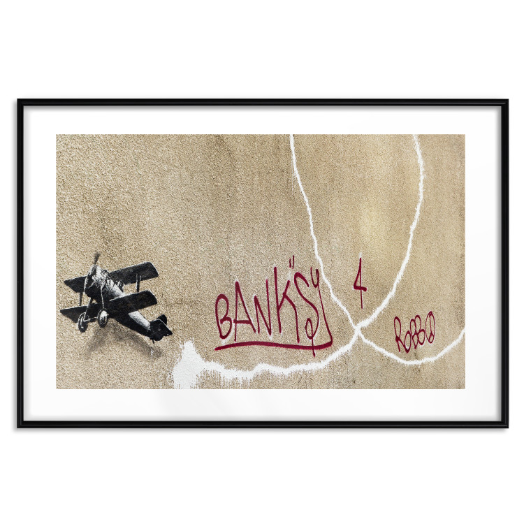 Wall Poster Biplane - mural of an airplane and red graffiti on a light wall 132451 additionalImage 15