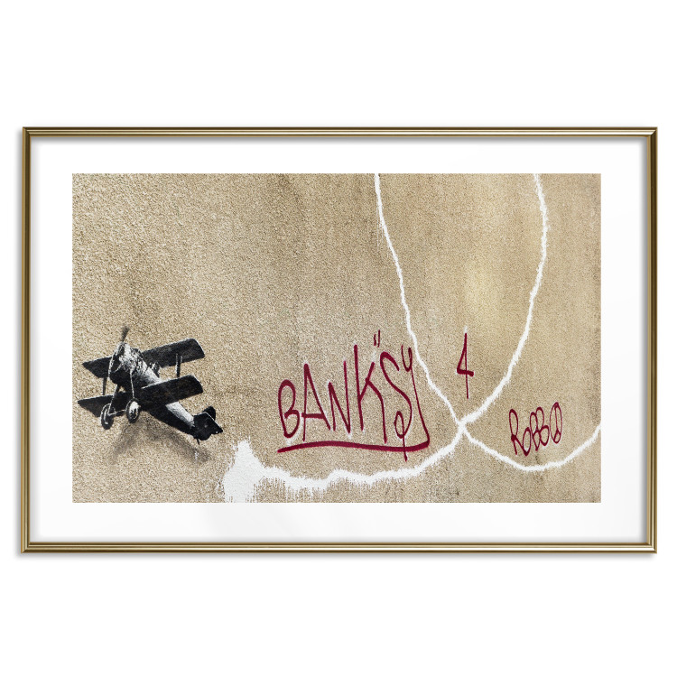 Wall Poster Biplane - mural of an airplane and red graffiti on a light wall 132451 additionalImage 14