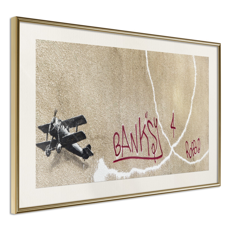 Wall Poster Biplane - mural of an airplane and red graffiti on a light wall 132451 additionalImage 2
