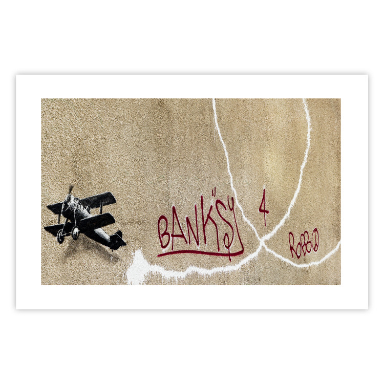 Wall Poster Biplane - mural of an airplane and red graffiti on a light wall 132451 additionalImage 19