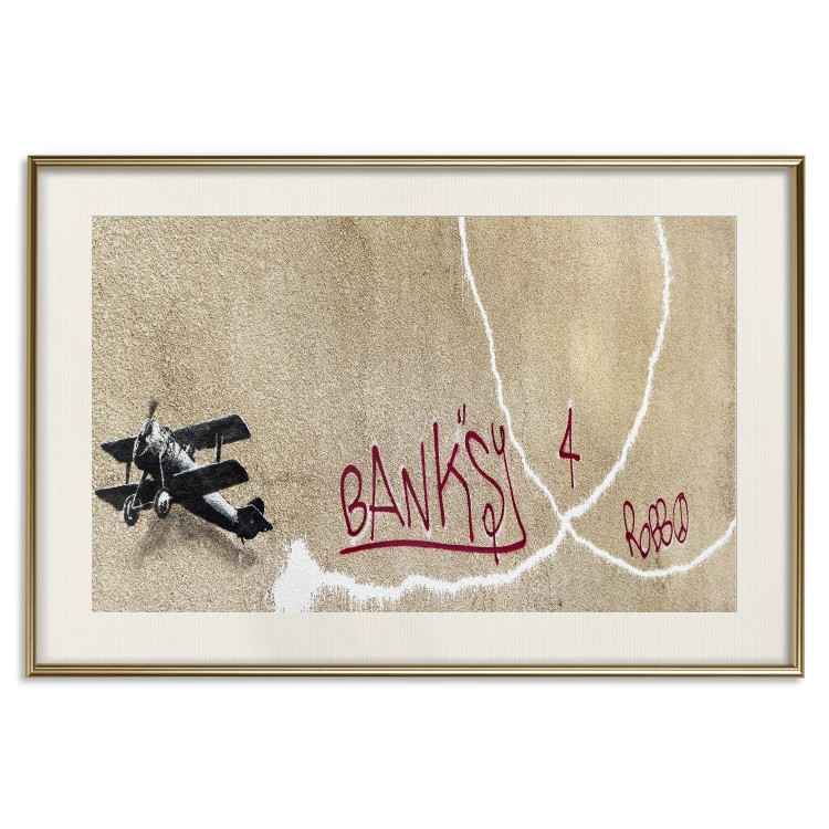 Wall Poster Biplane - mural of an airplane and red graffiti on a light wall 132451 additionalImage 19