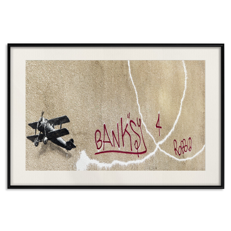 Wall Poster Biplane - mural of an airplane and red graffiti on a light wall 132451 additionalImage 18