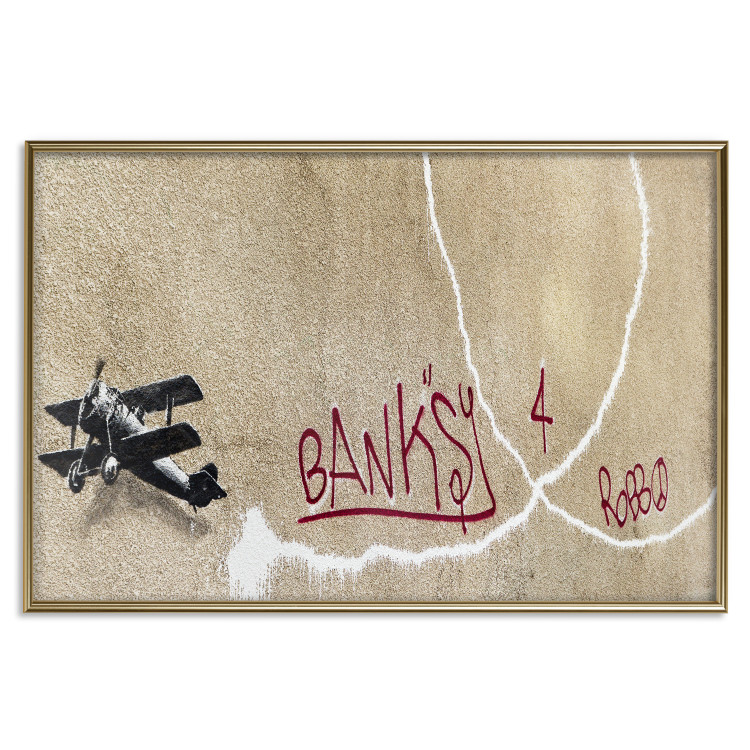 Wall Poster Biplane - mural of an airplane and red graffiti on a light wall 132451 additionalImage 16