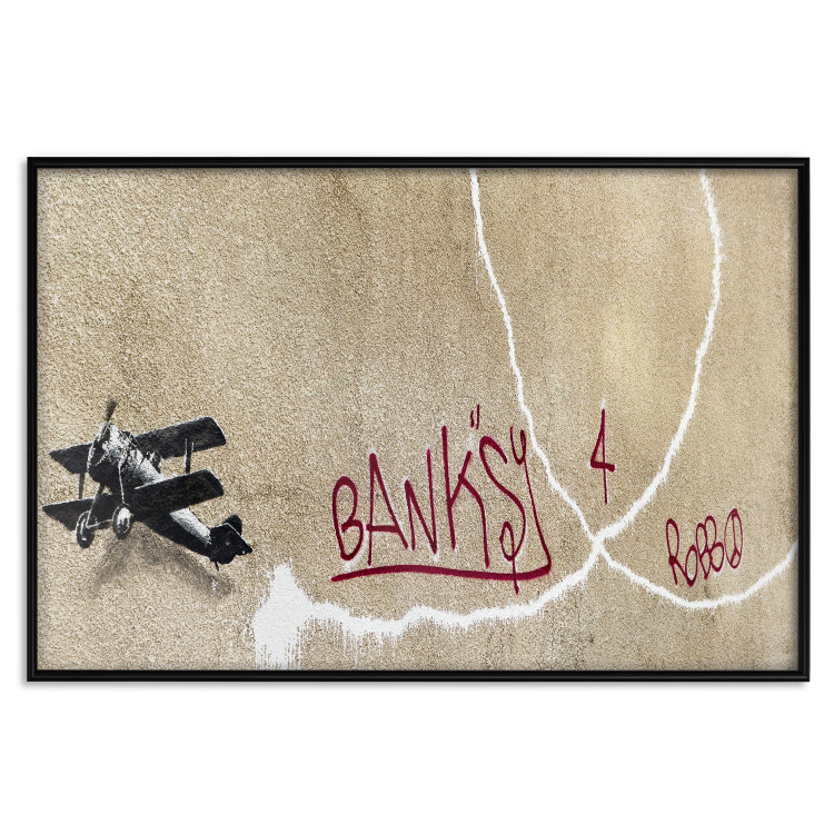 Wall Poster Biplane - mural of an airplane and red graffiti on a light wall 132451 additionalImage 24