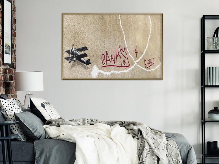 Wall Poster Biplane - mural of an airplane and red graffiti on a light wall 132451 additionalImage 7