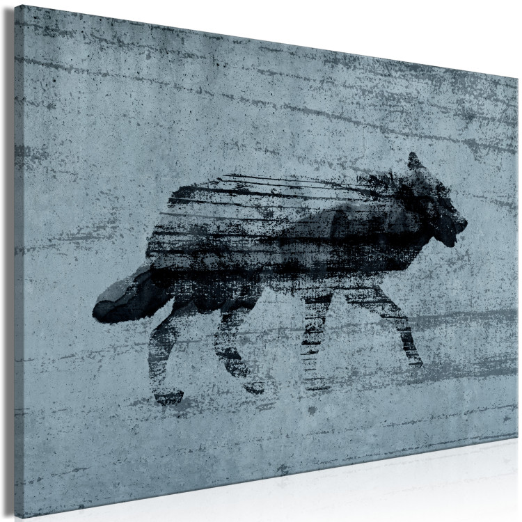 Canvas Art Print Figure Wolf - Creeping animal on a gray-blue background 134851 additionalImage 2