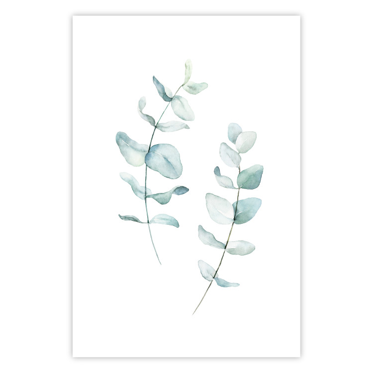 Wall Poster Lightness - a minimalist composition with green leaves on a white background 136051