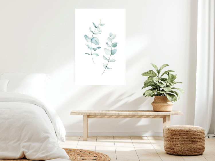 Wall Poster Lightness - a minimalist composition with green leaves on a white background 136051 additionalImage 22