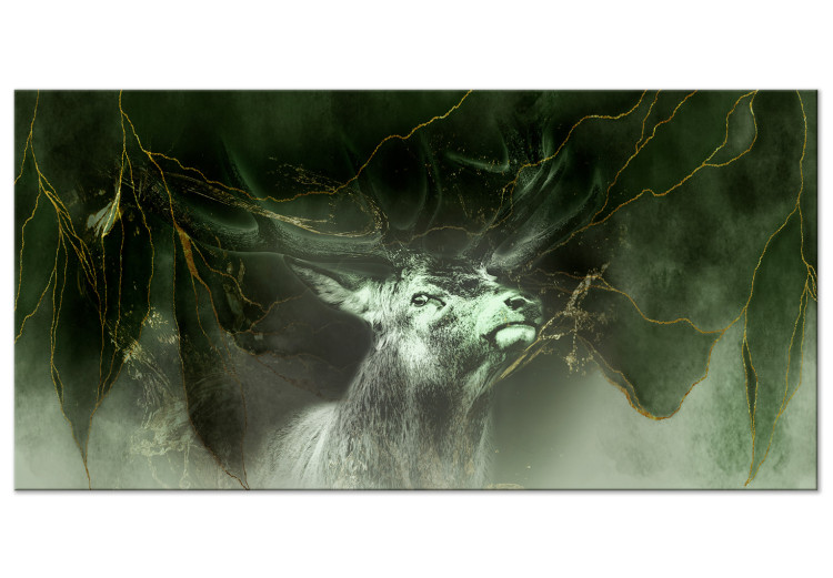 Canvas Print King Stag (1-piece) Wide - majestic animal in greenery 143251