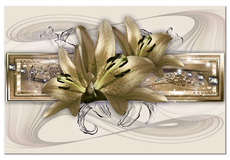 Canvas Art Print Golden Lilies (1-piece) Wide - elegant abstraction in flowers 143551