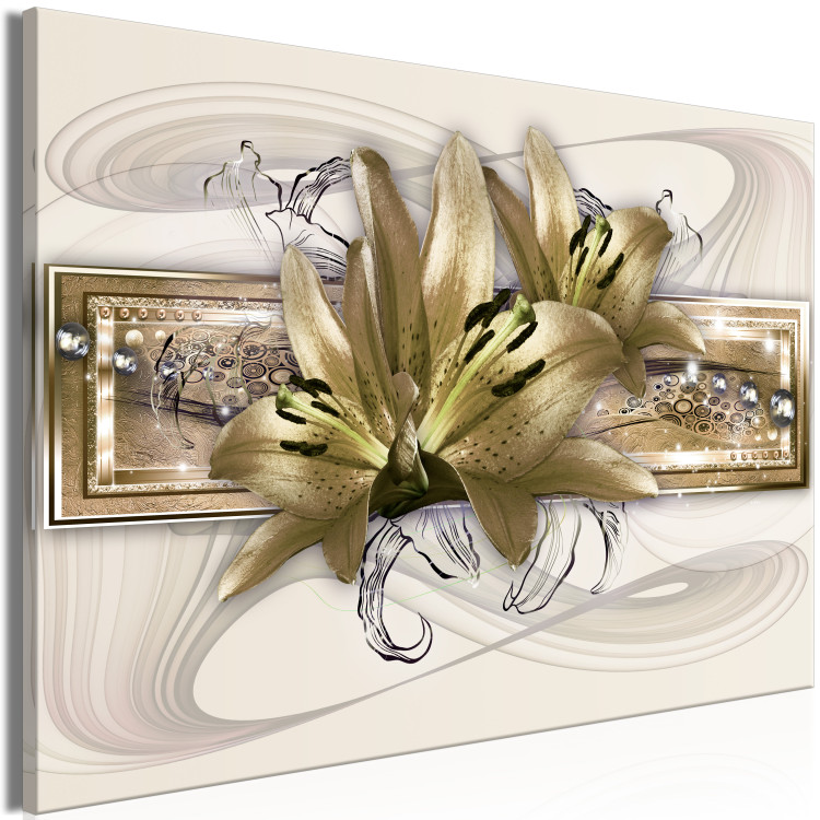 Canvas Art Print Golden Lilies (1-piece) Wide - elegant abstraction in flowers 143551 additionalImage 2