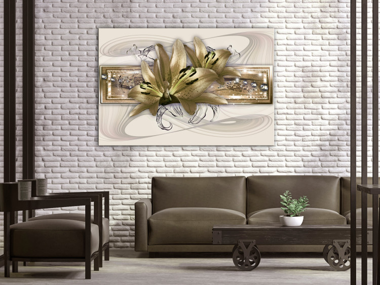 Canvas Art Print Golden Lilies (1-piece) Wide - elegant abstraction in flowers 143551 additionalImage 3
