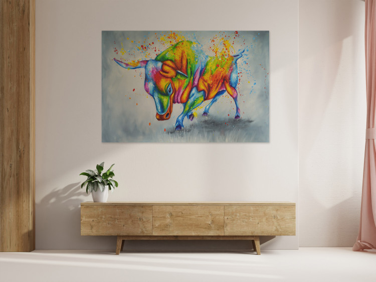 Canvas Multicolored Bull (1-piece) - colorful fantasy with an animal motif 144751 additionalImage 3