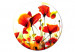 Round Canvas Red Poppies - Meadow Full of Flowers Immersed in the Morning Sun 148751