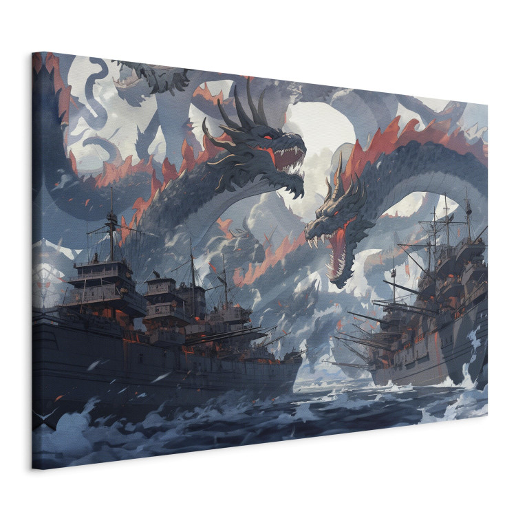 Canvas Art Print Sea Battle - Warships and Monsters in the Stormy Ocean 150651 additionalImage 2