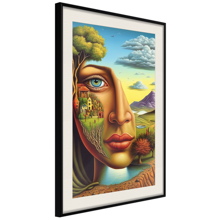 Wall Poster Abstract Face - Portrait of a Woman Against the Background of Mountains and a Small Town 151151 additionalImage 23