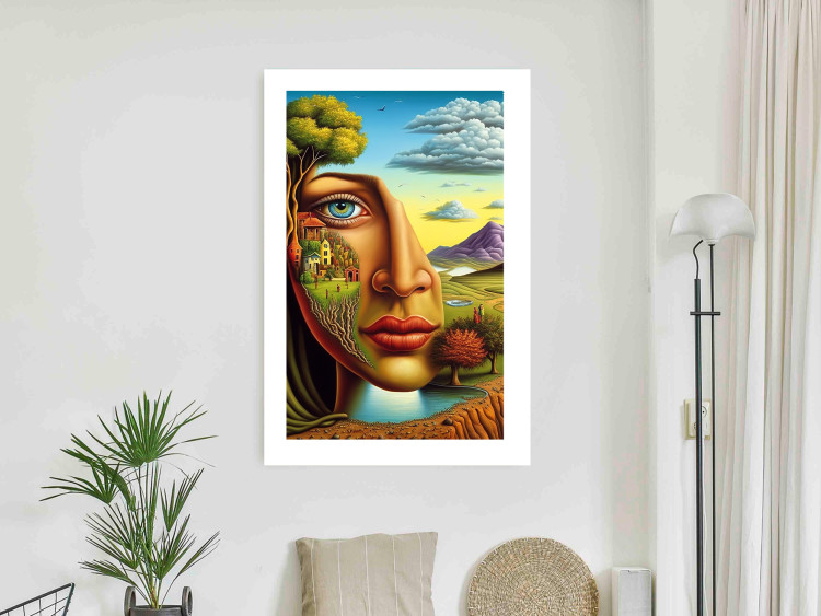 Wall Poster Abstract Face - Portrait of a Woman Against the Background of Mountains and a Small Town 151151 additionalImage 3