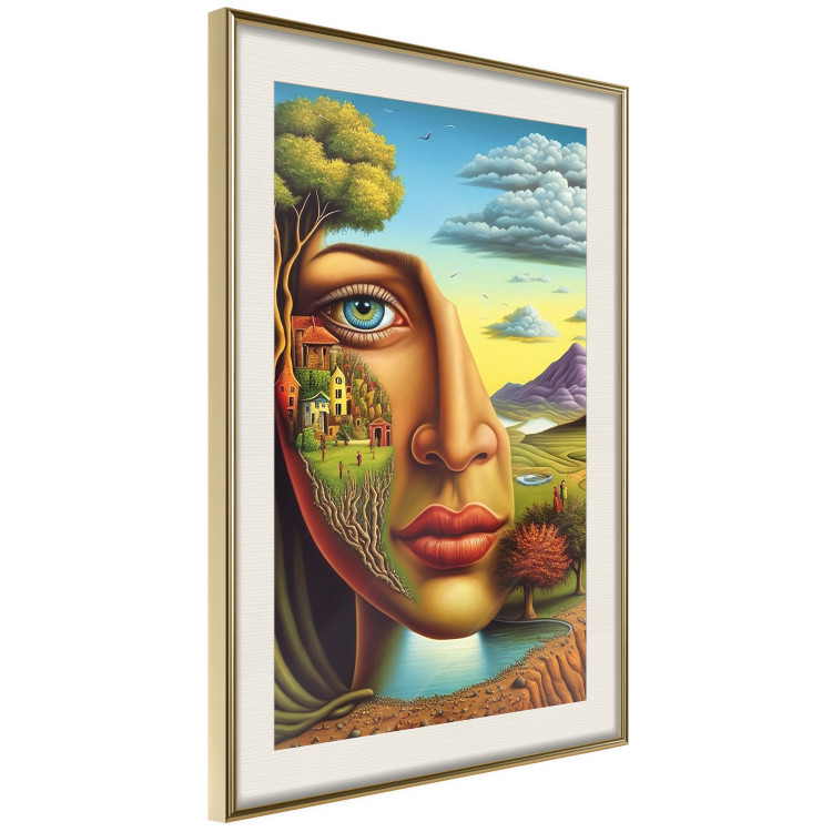 Wall Poster Abstract Face - Portrait of a Woman Against the Background of Mountains and a Small Town 151151 additionalImage 26