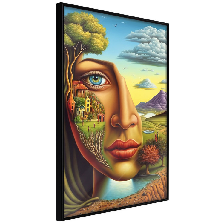 Wall Poster Abstract Face - Portrait of a Woman Against the Background of Mountains and a Small Town 151151 additionalImage 10