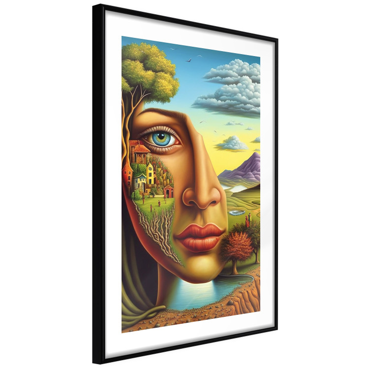 Wall Poster Abstract Face - Portrait of a Woman Against the Background of Mountains and a Small Town 151151 additionalImage 5