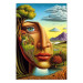 Wall Poster Abstract Face - Portrait of a Woman Against the Background of Mountains and a Small Town 151151