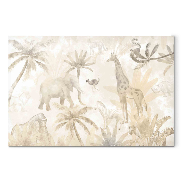 Canvas Print Tropical Safari - Wild Animals in Beige Shades 151251