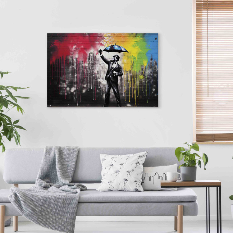 Canvas Print Singin’ in the Rain - Colorful Graffiti in the Style of Banksy 151751 additionalImage 5