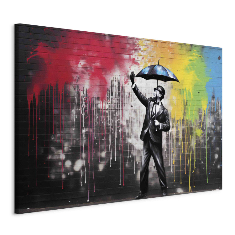 Canvas Print Singin’ in the Rain - Colorful Graffiti in the Style of Banksy 151751 additionalImage 2