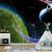 Wall Mural Cosmic Match - Soccer player playing on the field kicking the ball into space 61151 additionalThumb 4