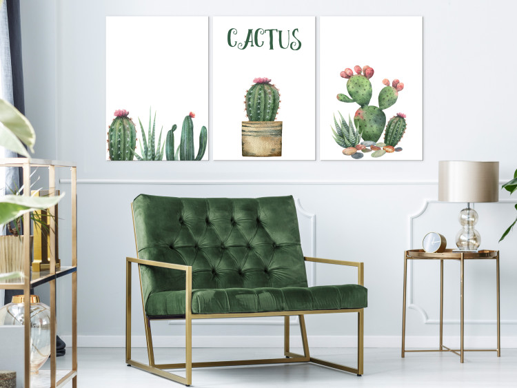 Canvas Art Print Three Cacti - Simplified, cheerful graphics of green plants 108561 additionalImage 3