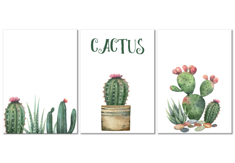 Canvas Art Print Three Cacti - Simplified, cheerful graphics of green plants 108561