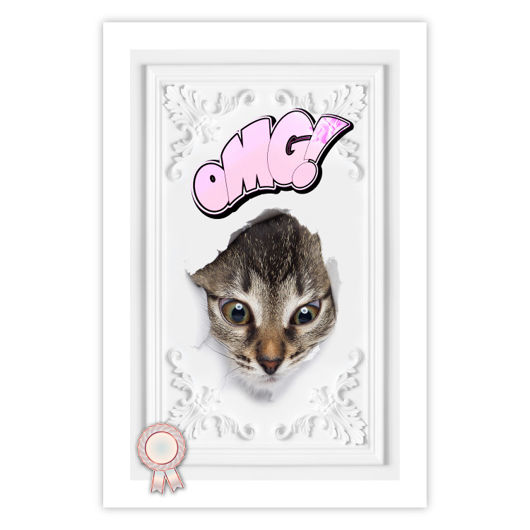 Poster OMG! - Playful composition with a cat and English text on a white background 114361