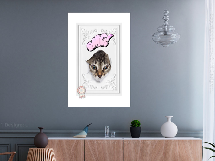 Poster OMG! - Playful composition with a cat and English text on a white background 114361 additionalImage 2