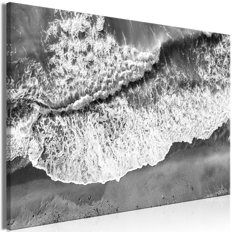 Canvas Print Ocean shore - black and white photograph of waves hitting the beach 115161 additionalImage 2