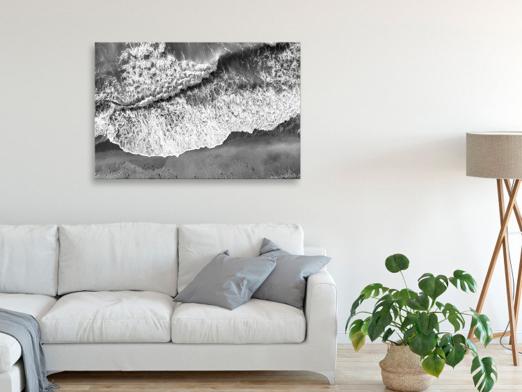Canvas Print Ocean shore - black and white photograph of waves hitting the beach 115161 additionalImage 3
