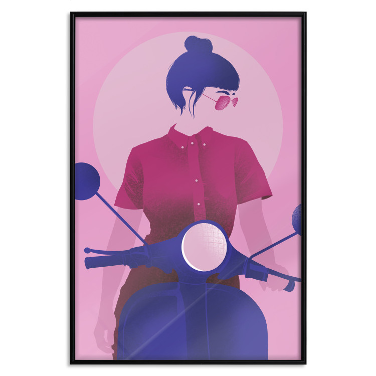 Wall Poster Woman on Scooter - woman on a motorcycle in pastel pink color 123361 additionalImage 19