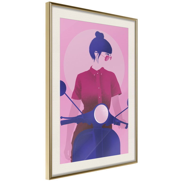 Wall Poster Woman on Scooter - woman on a motorcycle in pastel pink color 123361 additionalImage 2