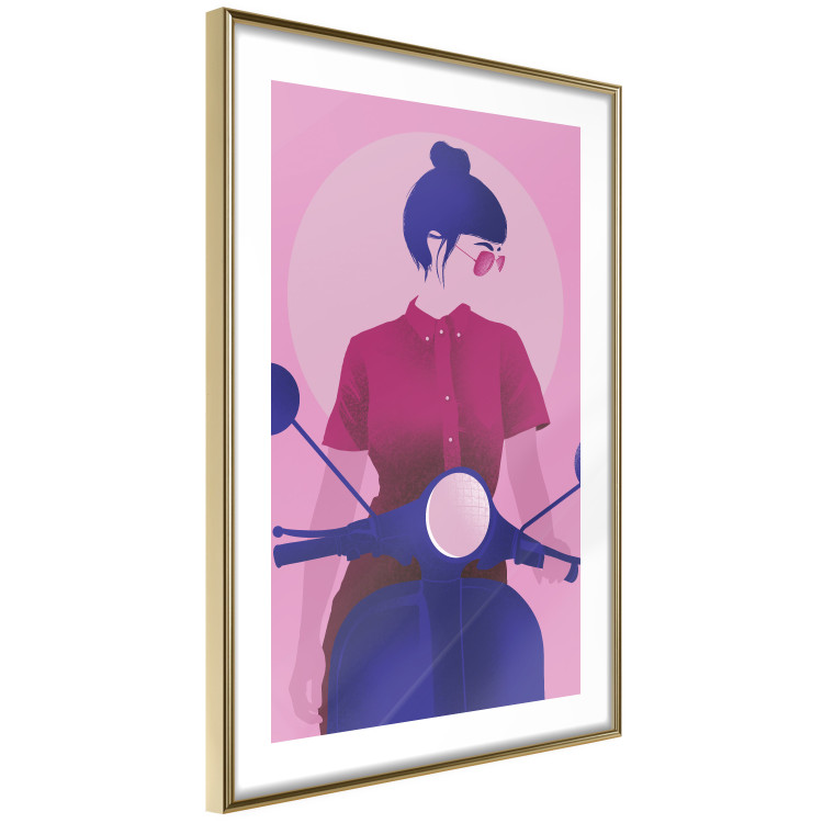 Wall Poster Woman on Scooter - woman on a motorcycle in pastel pink color 123361 additionalImage 8