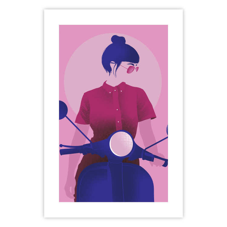 Wall Poster Woman on Scooter - woman on a motorcycle in pastel pink color 123361 additionalImage 18