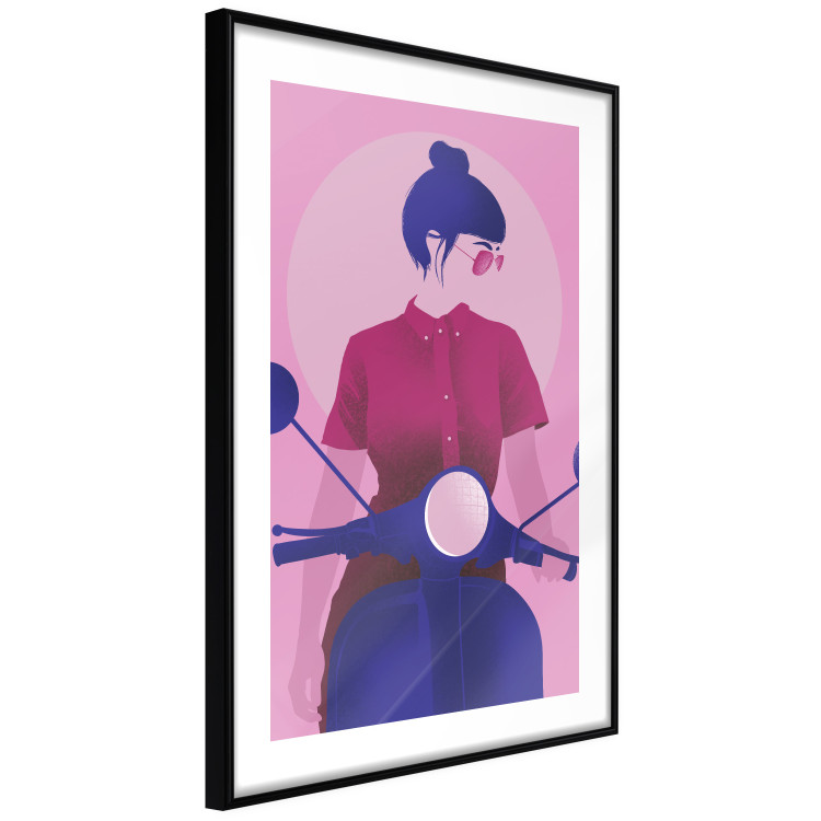 Wall Poster Woman on Scooter - woman on a motorcycle in pastel pink color 123361 additionalImage 13