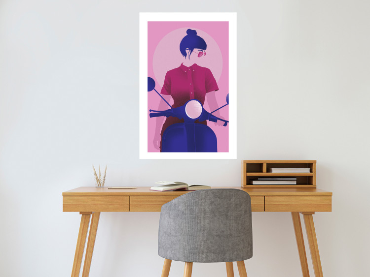 Wall Poster Woman on Scooter - woman on a motorcycle in pastel pink color 123361 additionalImage 4