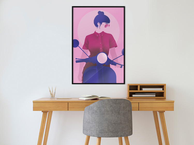 Wall Poster Woman on Scooter - woman on a motorcycle in pastel pink color 123361 additionalImage 5