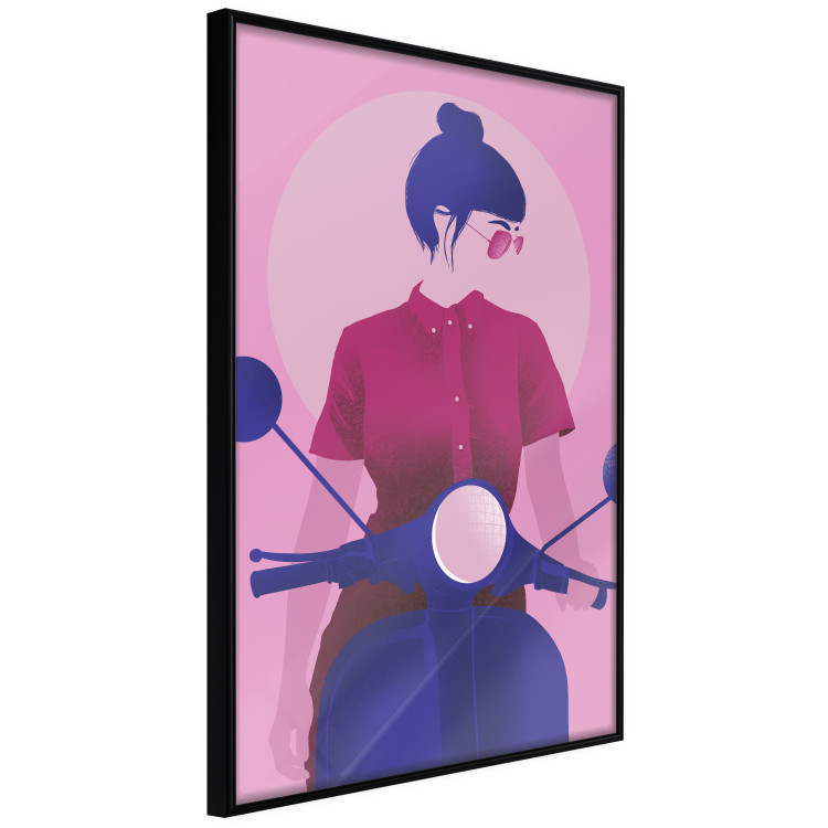 Wall Poster Woman on Scooter - woman on a motorcycle in pastel pink color 123361 additionalImage 12