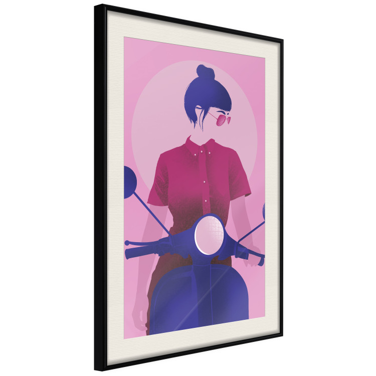Wall Poster Woman on Scooter - woman on a motorcycle in pastel pink color 123361 additionalImage 3