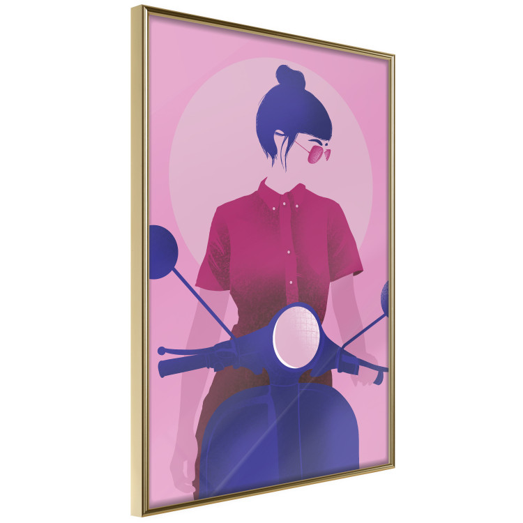 Wall Poster Woman on Scooter - woman on a motorcycle in pastel pink color 123361 additionalImage 14