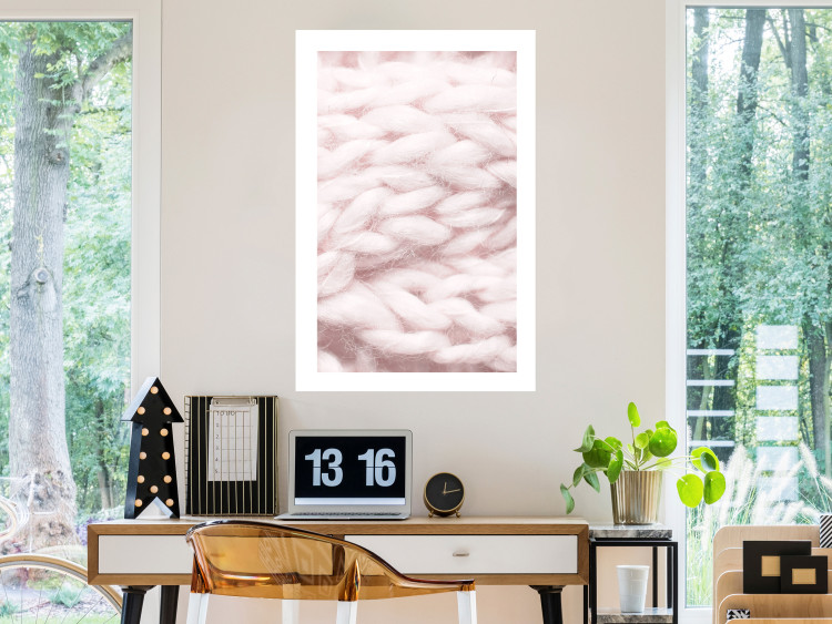 Poster Pastel Warmth - texture of pink woolen braid 124461 additionalImage 2