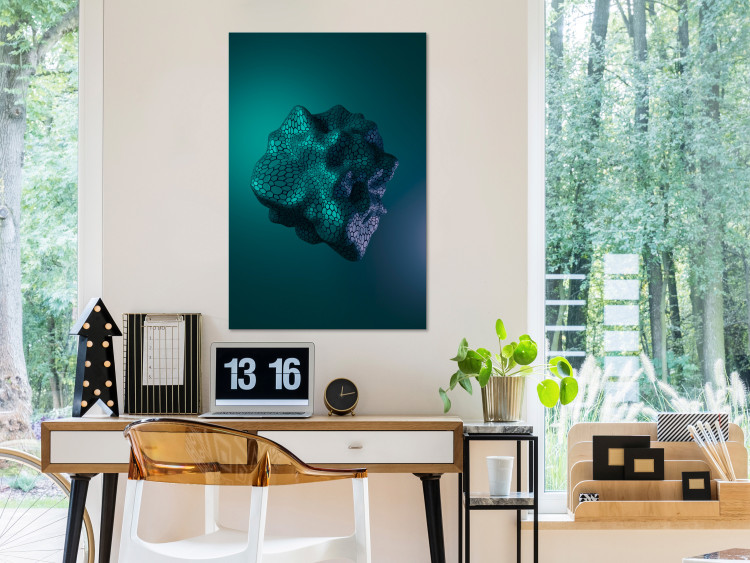 Canvas Art Print Cosmic stone - a futuristic abstraction on a dark green background 125661 additionalImage 3