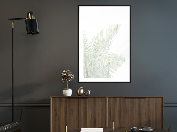Poster Velvet Green - green palm leaf on a contrasting white background 126861 additionalImage 18