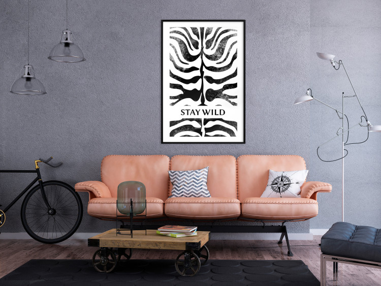 Poster Stay Wild - English inscriptions on a black-and-white zebra background 127061 additionalImage 22
