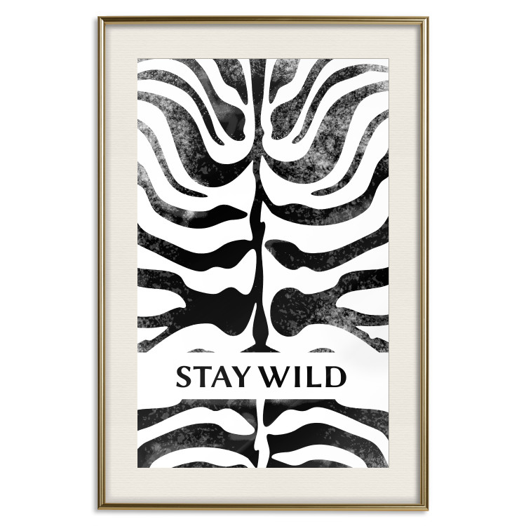 Poster Stay Wild - English inscriptions on a black-and-white zebra background 127061 additionalImage 20